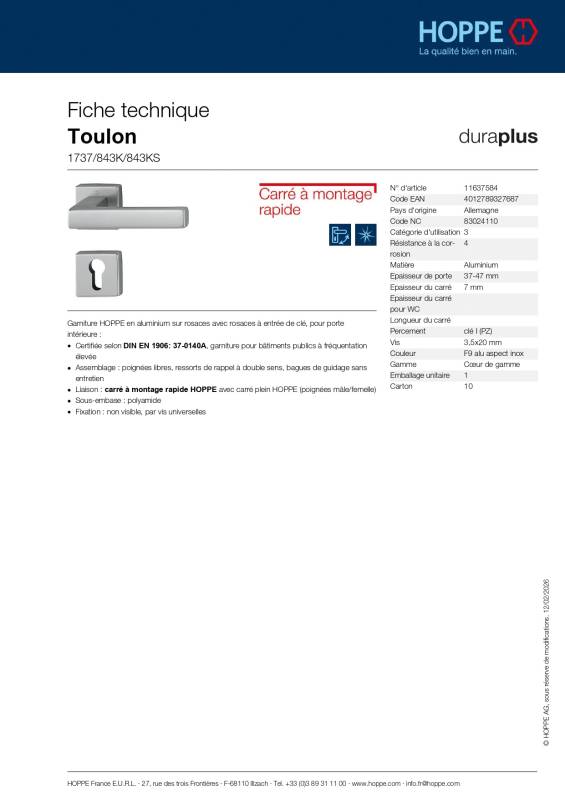 Ensemble de porte Toulon 1737/843K/843KS