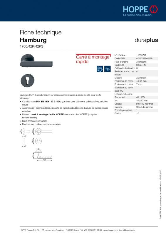 Ensemble de porte Hamburg 1700/42K/42KS