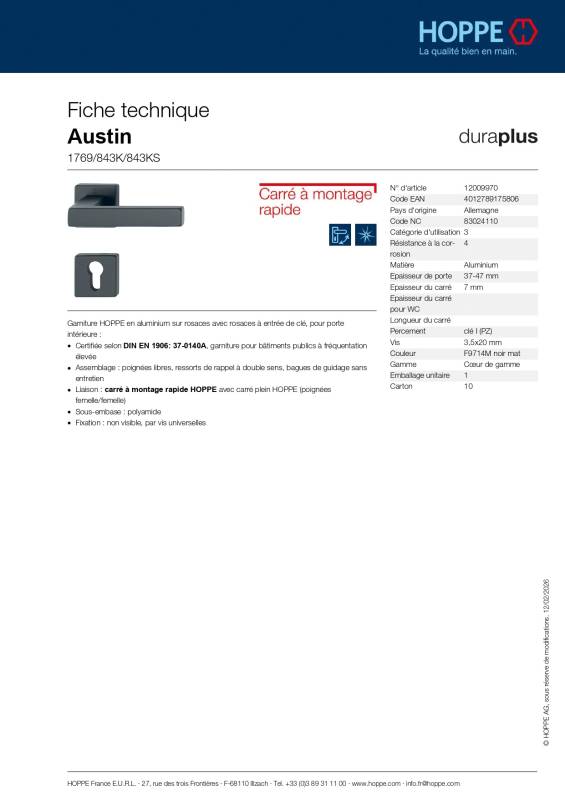 Ensemble de porte Austin 1769/843K/843KS