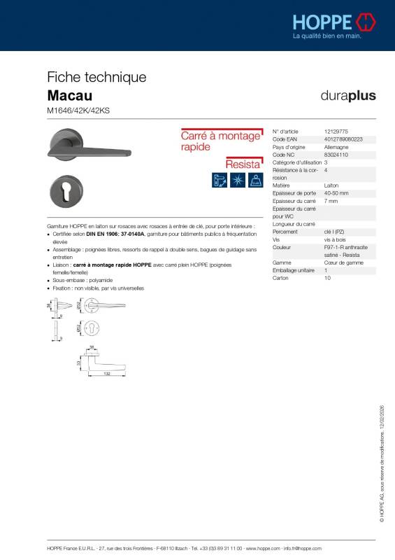 Ensemble de porte Macau M1646/42K/42KS
