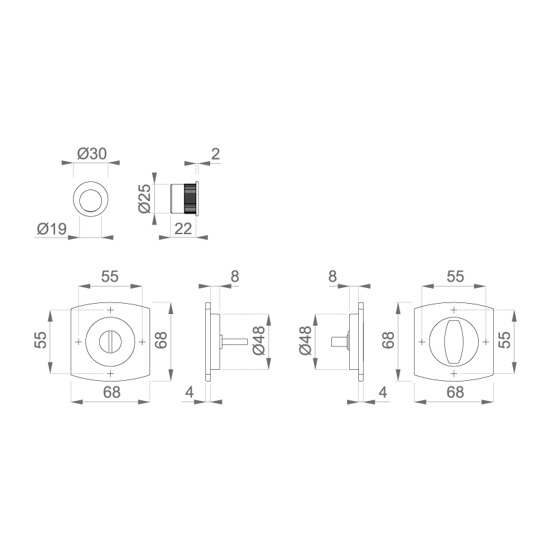 Set de poignées cuvette carré pour porte coulissante M462
