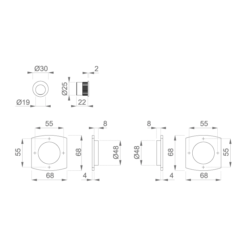 Set de poignées cuvette carré pour porte coulissante M462