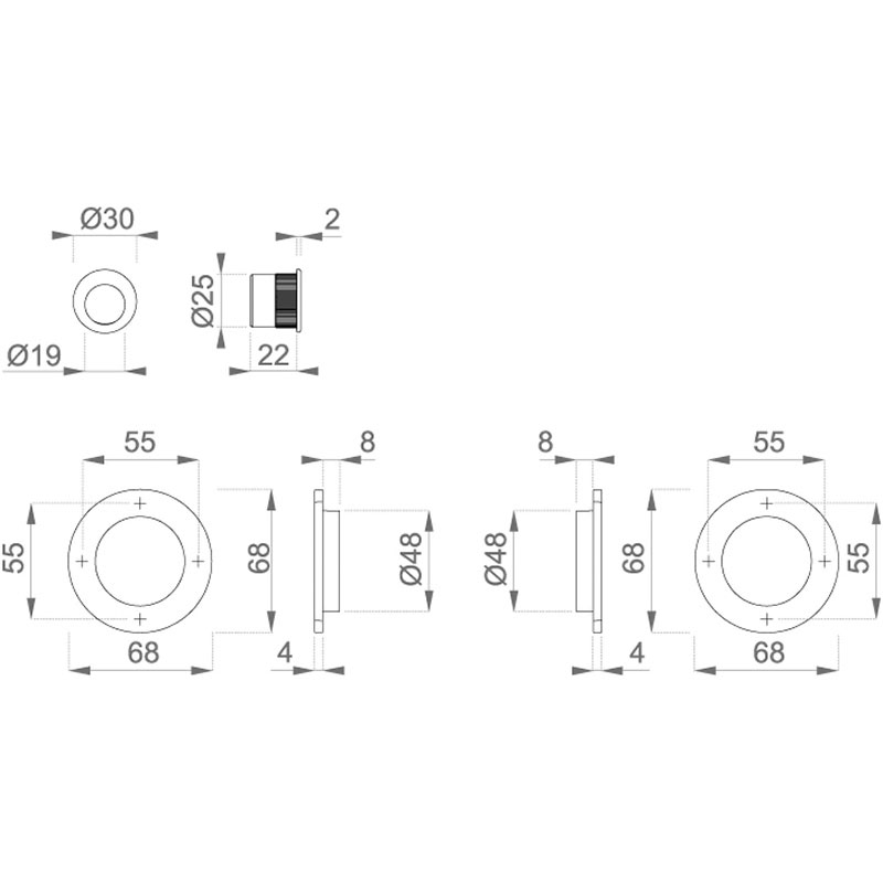 Set de poignées cuvette rond pour porte coulissante M471