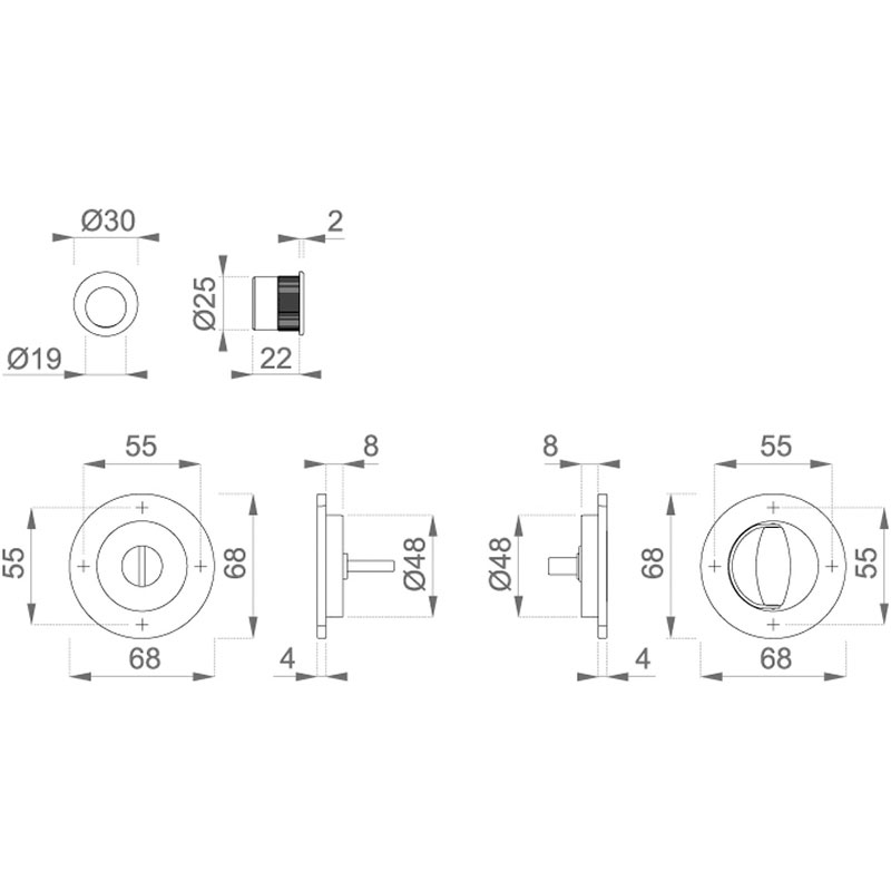 Set de poignées cuvette rond pour porte coulissante M471