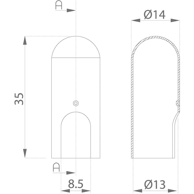 Cache fiche aluminium bout rond design d.14 (pour fiche 13mm Ht 35mm) - OTLAV